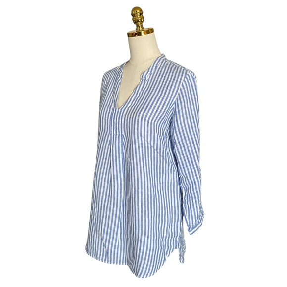 LL BEAN Women's 100% Linen Blue Striped Split-neck Long Sleeve Popover Tunic M - Picture 6 of 10